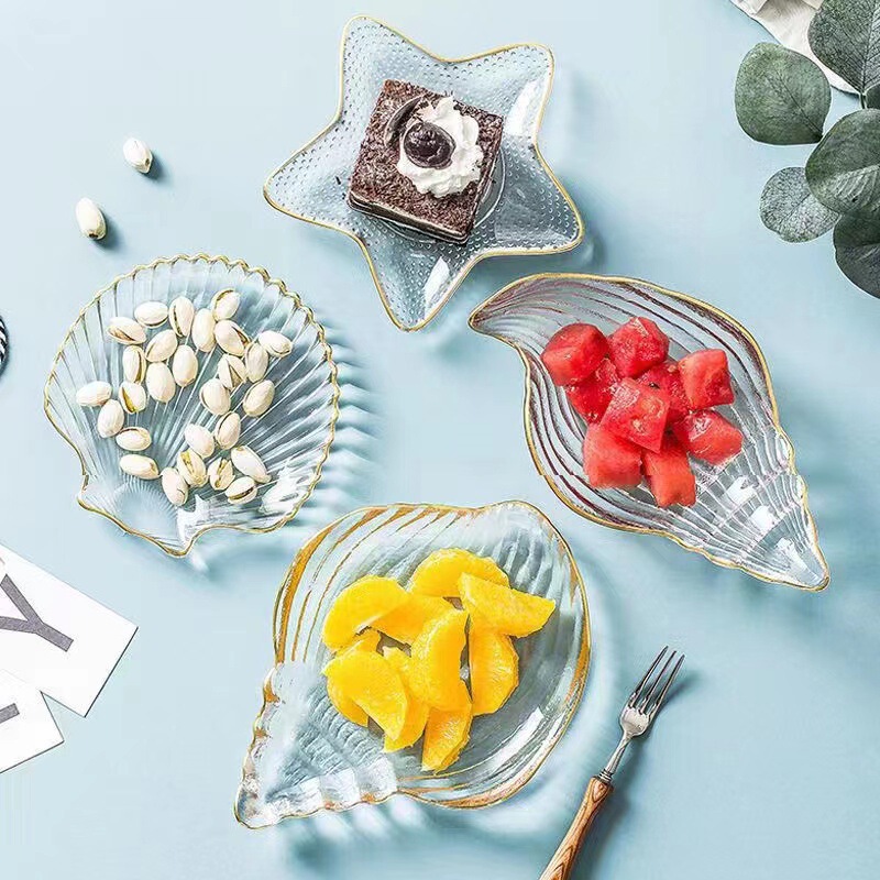 Ocean Series High-Looking Starfish Glass Plate Gold-Rimmed Snail Shell with Vinegar Plate Children's Tableware Snack Plate Wholesale Ocean Series High-Looking Starfish Glass Plate Gold-Rimmed Snail Shell with Vinegar Plate Children's Tableware Snack Plate Wholesale