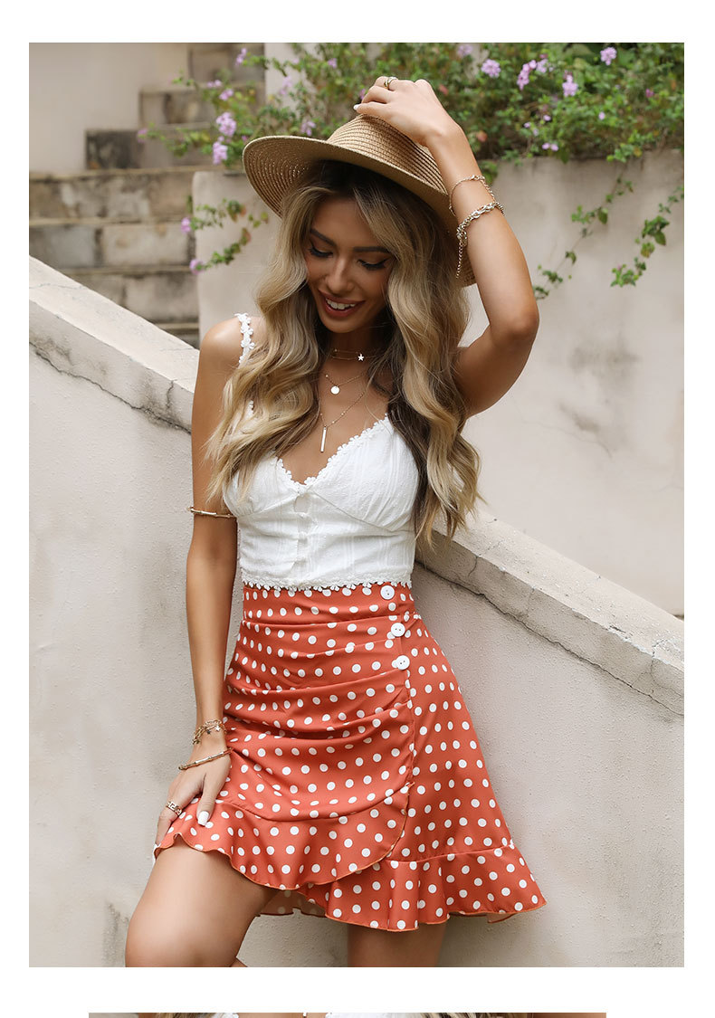 summer new polka dot pleated printed button ruffle skirt NSYYF61493