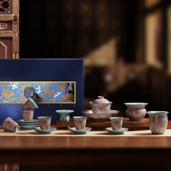 高級茶器セット花開盛世景徳鎮陶磁器エナメル彩高級工夫茶器家庭用贈答セット