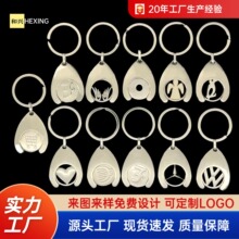 厂家跨境手推车购物车美元欧元光面LOGO汽车钥匙扣金属代币钥匙扣