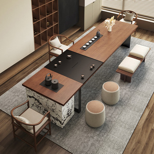 Boss Office Hotel Large Solid Wood Island Tea Table Kettle Integrated New Chinese Style Tea Room Tea Table
