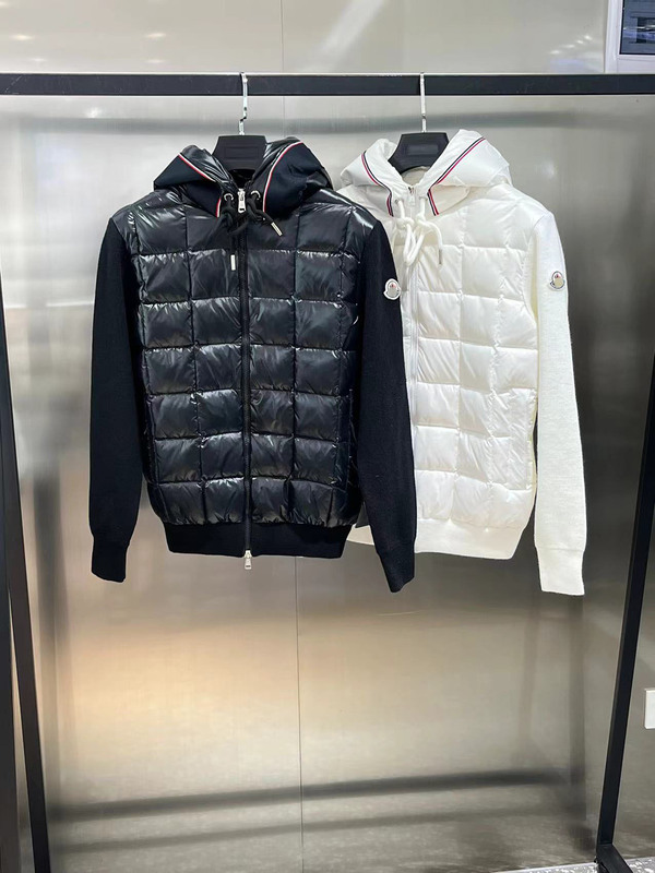 现货蒙家羊毛袖拼接连帽针织羽绒服夹克外套羊毛拼接连帽拉链男女|undefined