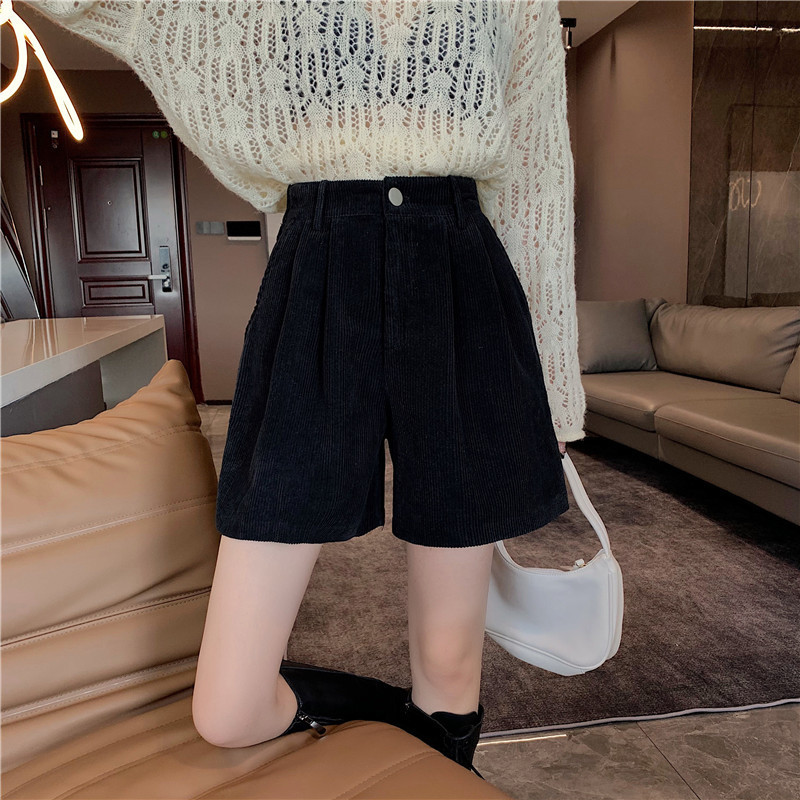 Corduroy shorts with boots women's autumn and winter high waist slimming A- line pants small outer wear bottoming boot pants