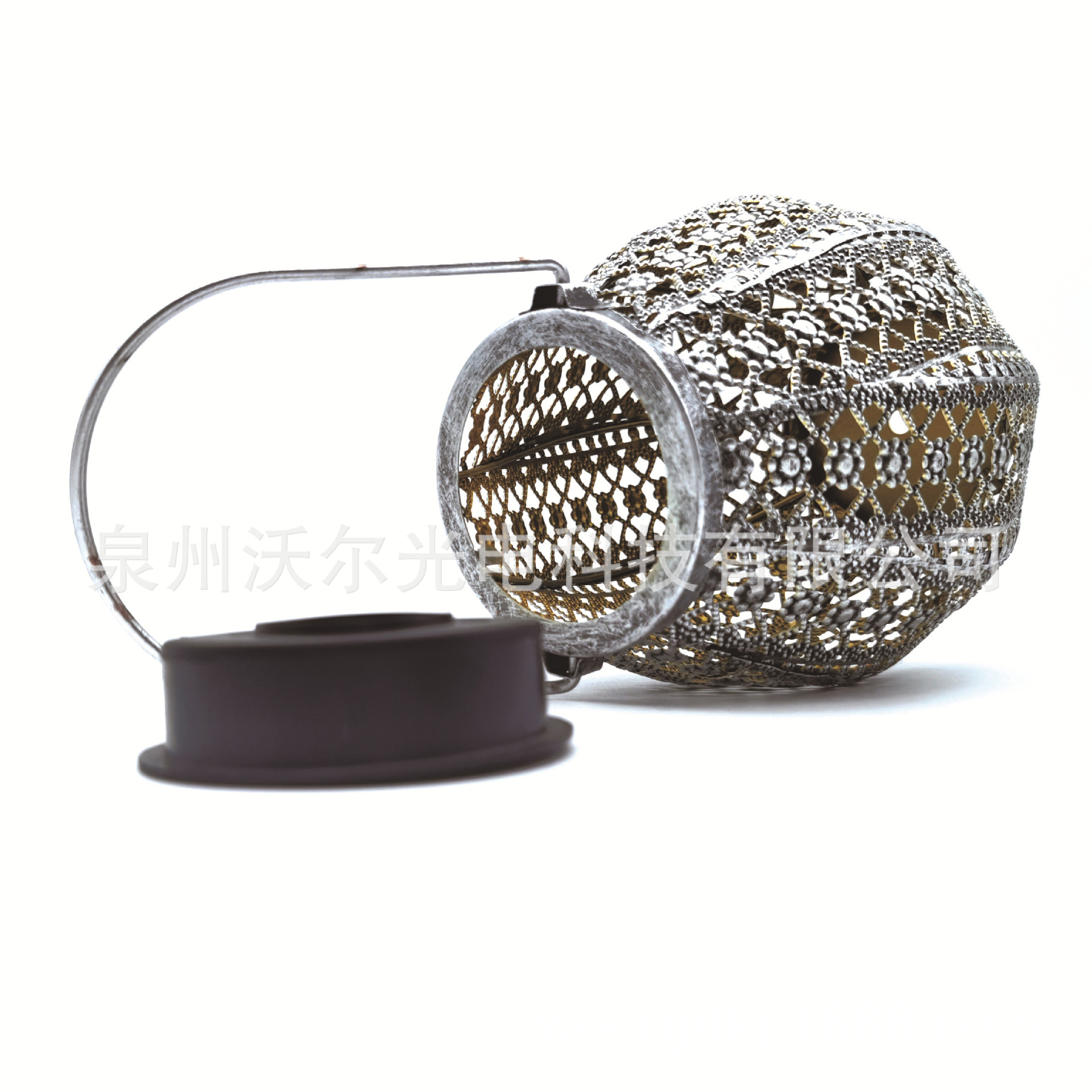 亚马逊热销花园太阳能镂空灯笼LED 银色复古灯 庭院装饰灯 草坪灯