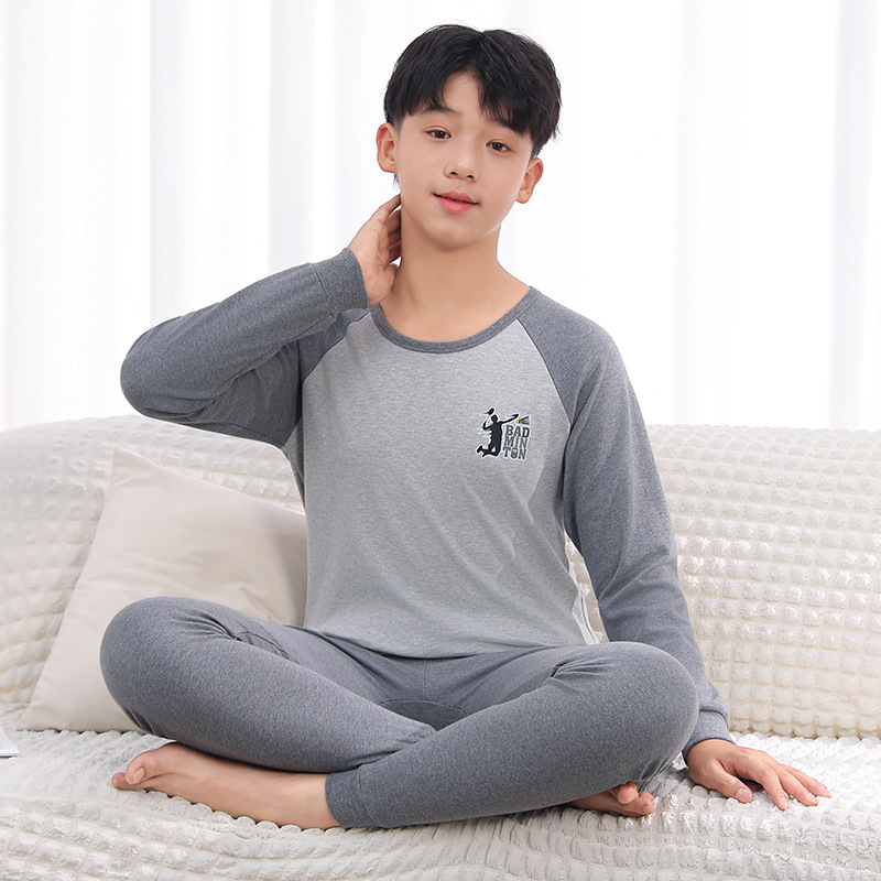 青少年秋衣秋裤纯棉男大童睡衣中学生打底棉毛衫女童保暖内衣套装|undefined