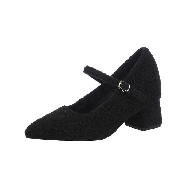 2025 nuevo tamaño pequeño de red francesa 33 super tacones de zapatos de mujer Mary Jane con zapatos de terciopelo puntuales de tacones gruesos