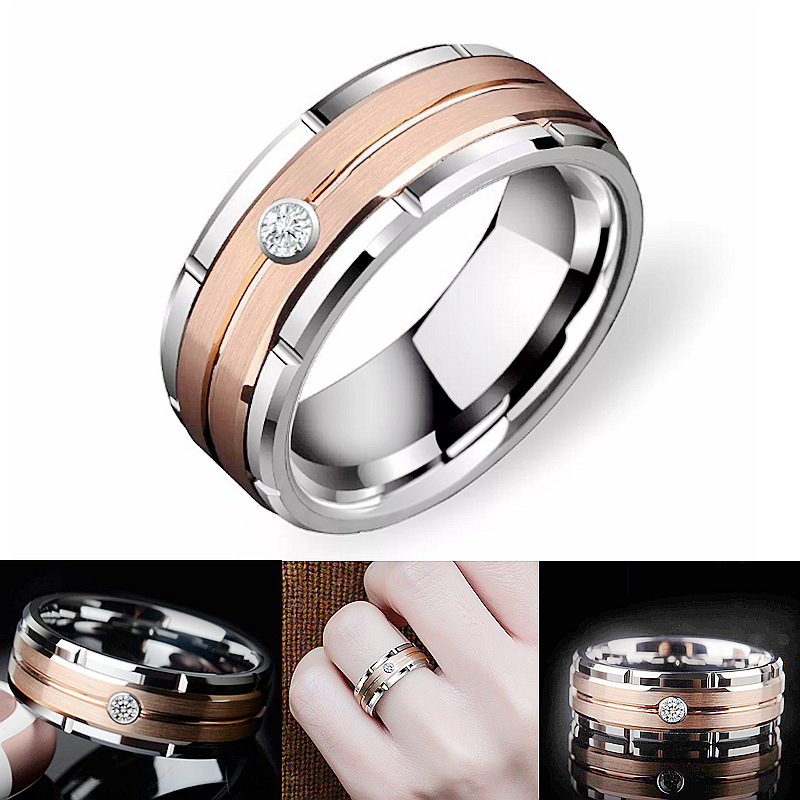 Modern Style Simple Style Round Titanium Steel Artificial Diamond Wide Band Ring In Bulk display picture 2