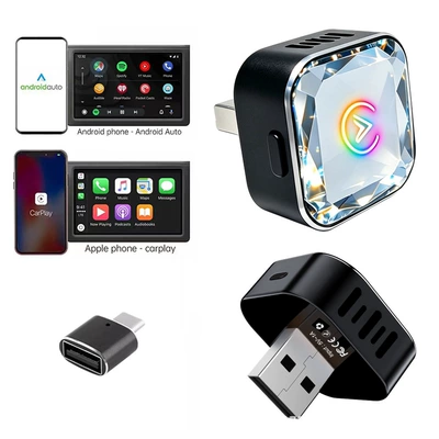 Cross-Border Popular Car-Mounted Wireless Carplay Adapter Android Auto 2-in-1 Wired to Wireless Adapter (Simsiz CarPlay və Android Auto) - k18b-crystal-lens-adapter