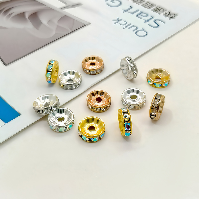 Color-preserving electroplated gold and silver micro-inlaid drill ring bracelet spacer bag gold wheel beads loose beads DIY handmade accessories