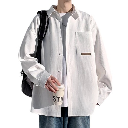 Letter Long-Sleeve Shirt Japanese Hong Kong Style Ins Loose Shirt for Men Summer Trendy Versatile Casual Outerwear