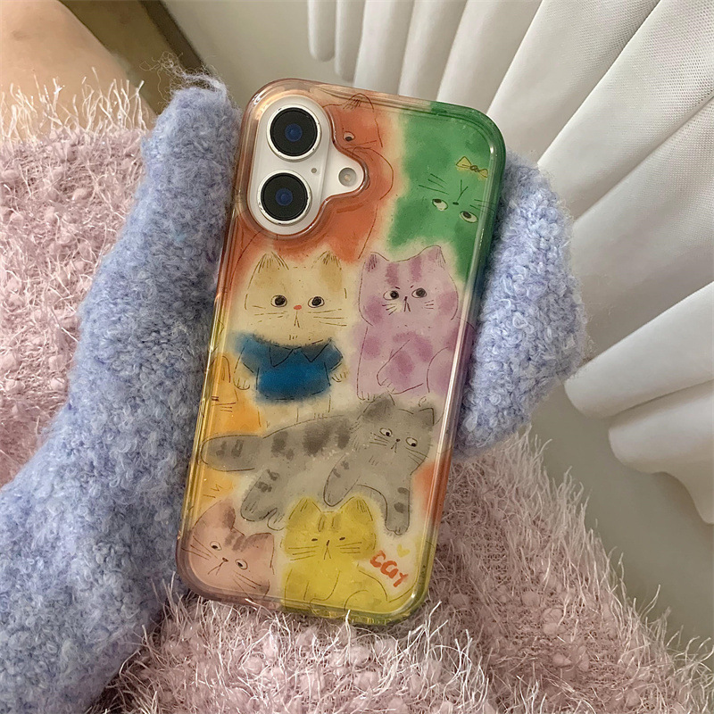 Divertido gato de graffiti de color para iphone16ProMax Apple 14 funda para teléfono móvil 15 femenino 13 nuevo 15PM