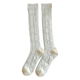 White Glass Silk Small Flower Leg Socks Women's Summer Thin Cotton Bottom Stitching Japanese College Style Slimming All-match jk Socks