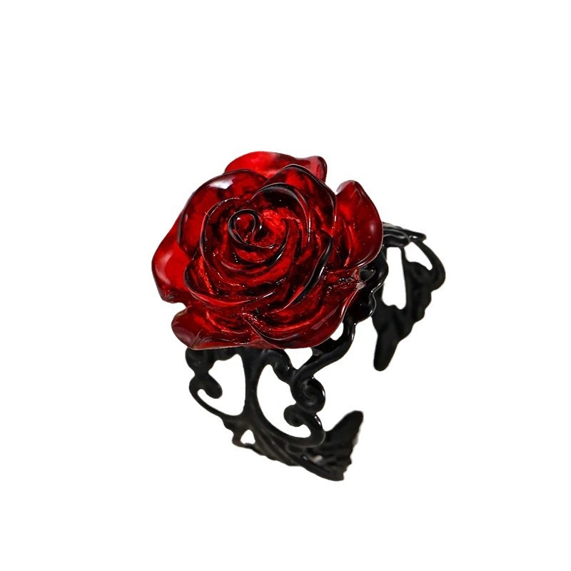 Adjustable Gothic Red Rose Flower Ring For Women In Metal_voghion.com
