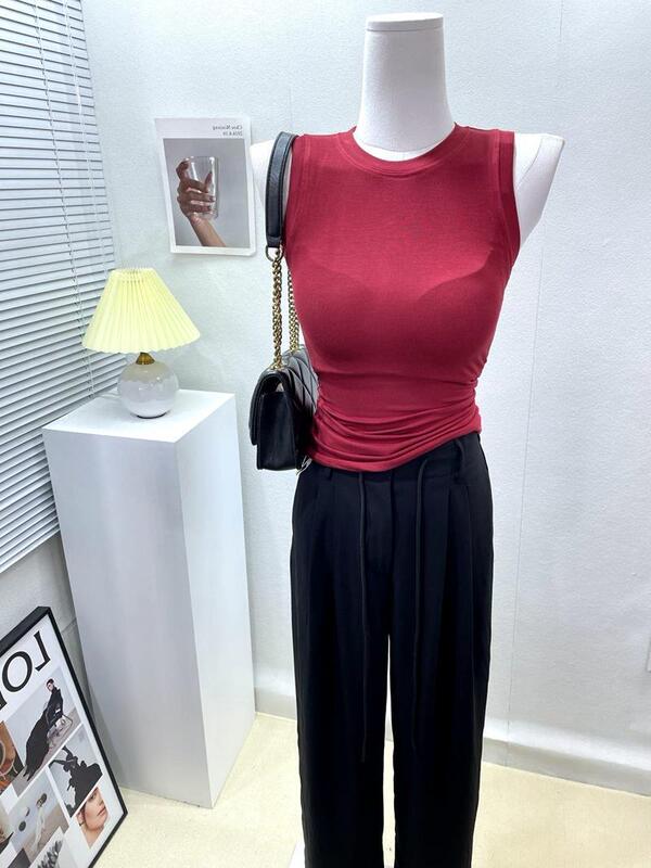 Vision Slimming Look ~ Feminine Sleeveless T-Shirt Top for Women Summer Elastic Tight-Fitting Breast-Revealing Large Bottoming Vest Vision Slimming Look ~ Feminine Sleeveless T-Shirt Top for Women Summer Elastic Tight-Fitting Breast-Revealing Large Bottoming Vest