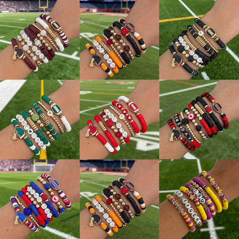 European and American Cross-Border Jewelry Super Bowl Acrylic Beaded Crystal Set Bracelet Irregular Soft Pottery Elastic Bracelet