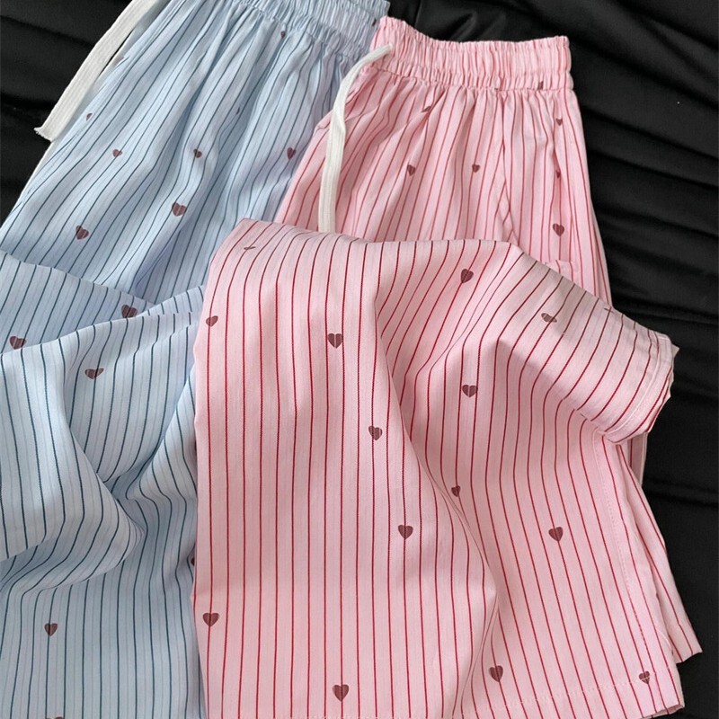 chubby girl 150.00kg Wearing plus size Pajama Pants Wide Leg Pants Women's Striped Spring and Autumn Loose Lazy Style Outer Wearing Walking Pants