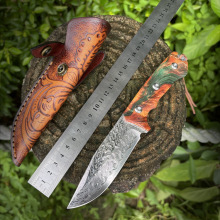 大马士革钢小直刀手工锻打户外高硬度收藏礼品刀求生防身锋利刀具