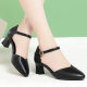 2024 Summer new women's pointed toe genuine leather comfortable not tired feet chunky heel sandals ladies shoes mother shoes work shoes