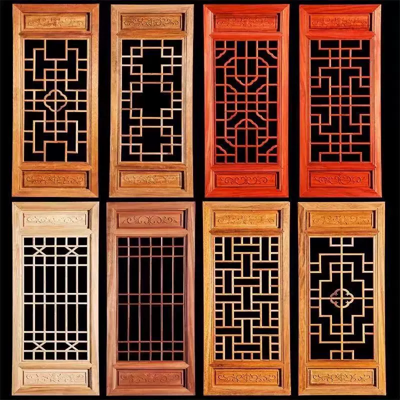 定制仿古木门窗实木花格窗推拉门新中式镂空木格栅入户门手工