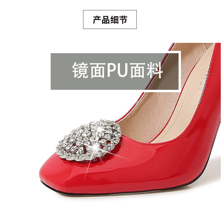 Giày cao gót nữ mũi vuông cỡ lớn, miệng nông gắn khóa pha lê, giày lễ phục cô dâu — Màu mơ, Màu trắng, Màu đen, Màu đỏ chi tiết 5