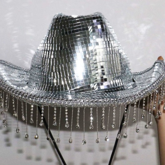 Disco Ball Ball Ball Sombrero de vaquero Espejo plateado Sombrero de fiesta individual Escenario de rol Vestir Sombrero de rol