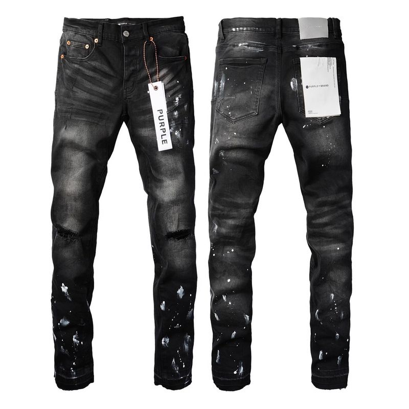 Cross-Border Foreign Trade Wholesale Purple American High Street Style Stretchy Ripped Patch Trendy Retro Straight-Leg Denim Jeans for Men