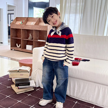 SY55526 童装25秋新款男童蓝白撞色毛衣/大口袋牛仔中大童长裤