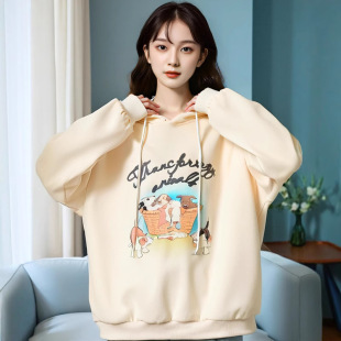 300kg plus size women's chubby girl puppy printed long sleeve sweater coat 2024 late autumn new hoodie jacket