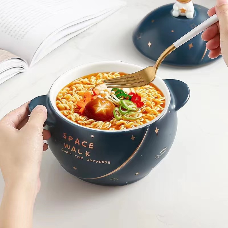 Creativo personalizado planeta tazón de fideos instantáneos regalo personalizado cerámica gran capacidad sopa olla alivio astronauta binaural ensalada tazón