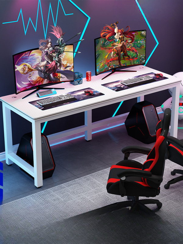 Computer Desktop Table Double Side-By-Side E-Sports Table and Chair Set Couple White Combination Table Hotel Internet Cafe Game Table