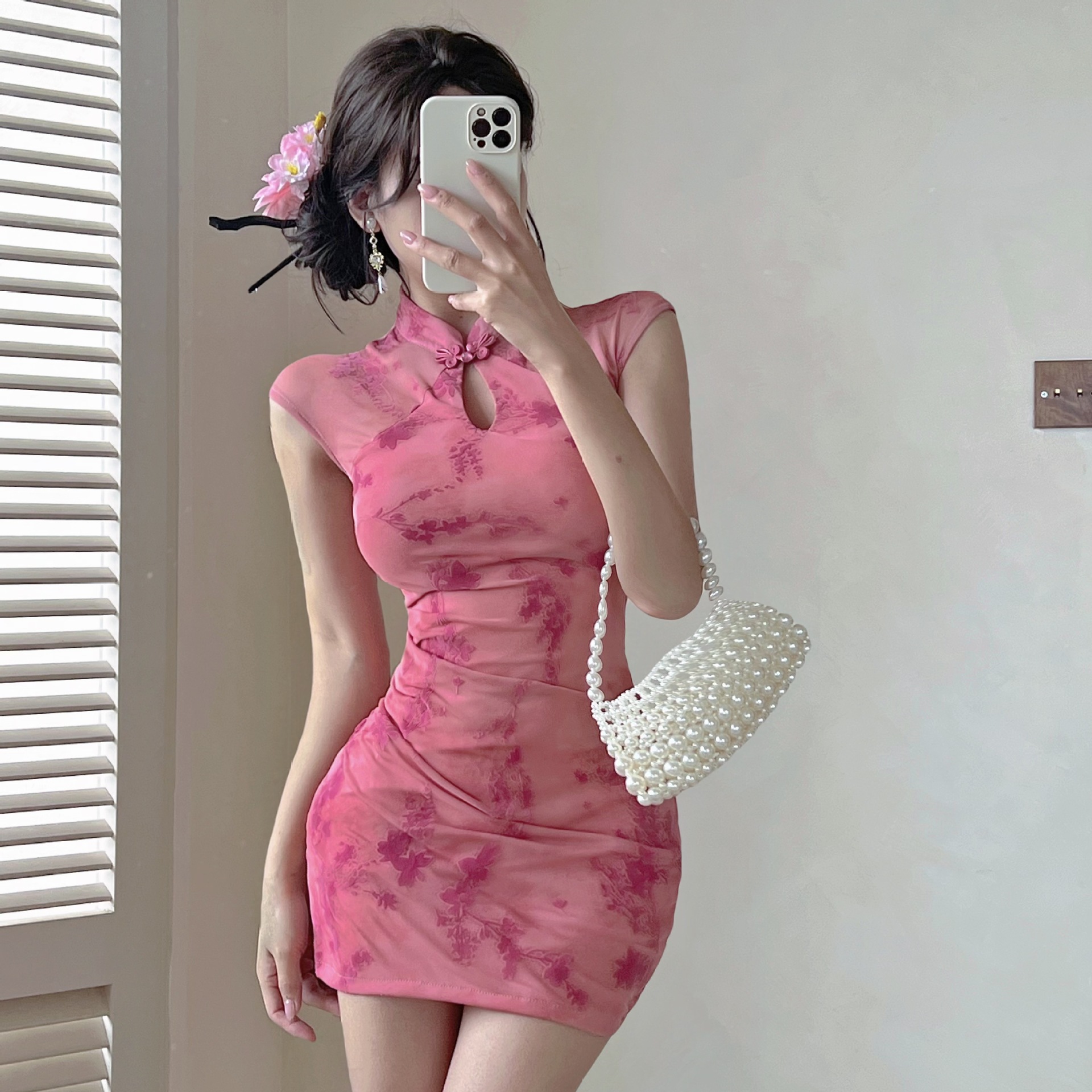 Purely Sensual Hot Girl Sexy Figure-Flattering Hip-Hugging Short Skirt with Elegant and Mature Style, New Chinese-Style Improved Printed Cheongsam Dress