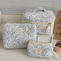 クロスボーダー春の小さな清新なコーデュロイの花の青い化粧バッグの高い顔の値の携帯用の百合布芸の収納バッグ