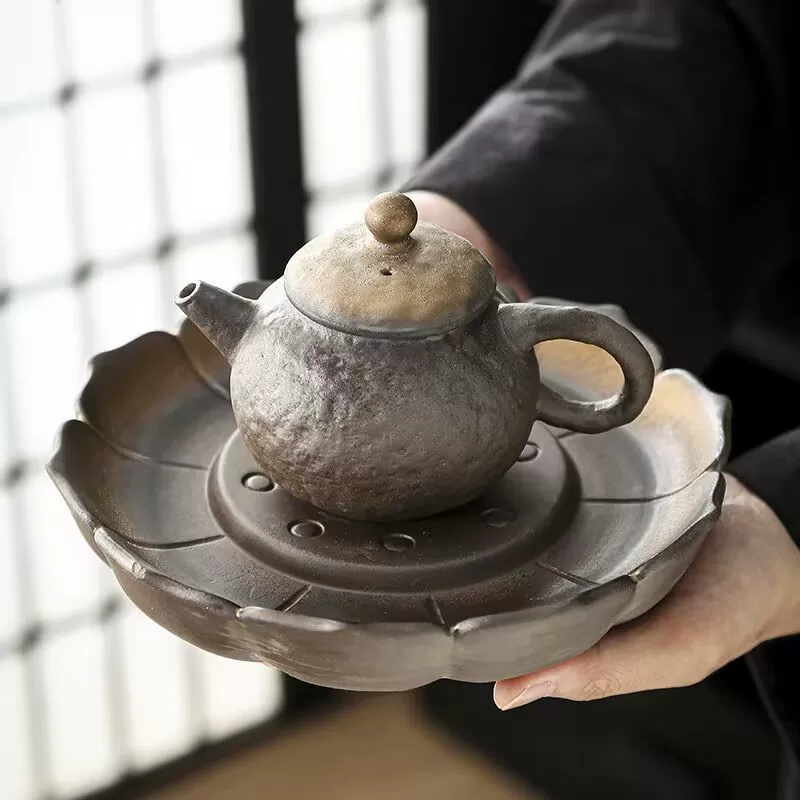 Rough ceramic minimalist creative ceramic teapot warmer drying tray water-storing Chinese vintage teapot doily small tea tray