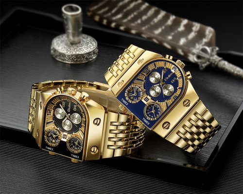 Oulm new multi-time zone large dial luminous men's watch steel band casual cross-border quartz watch 9315