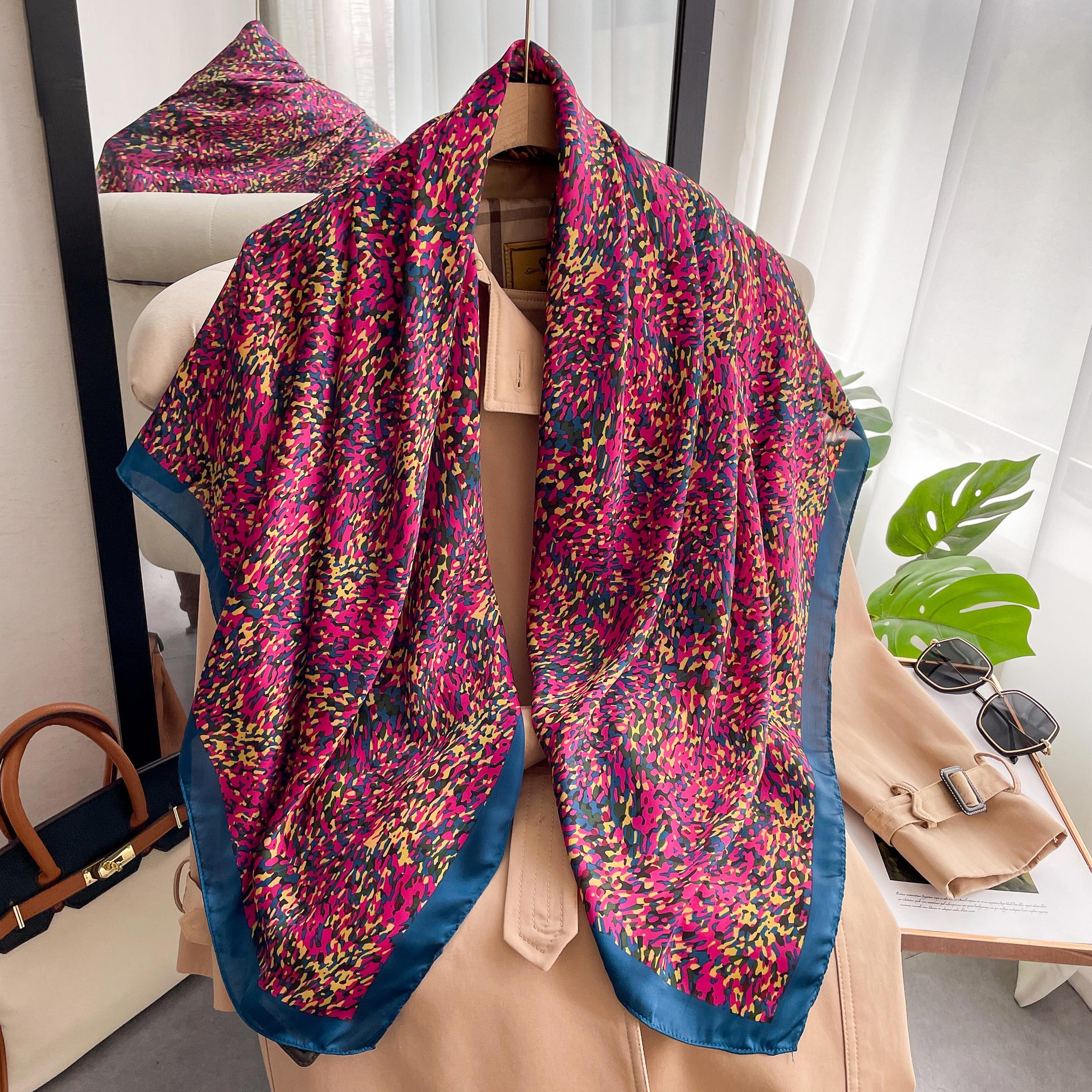 Long Silk Scarf For Women Beach Sun Protection Shawl Patterned_voghion.com