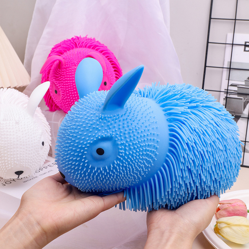 Cross-border hot-selling dense-fur rabbit pinching music decompression ball vent ball children's decompression toy manufacturer supply