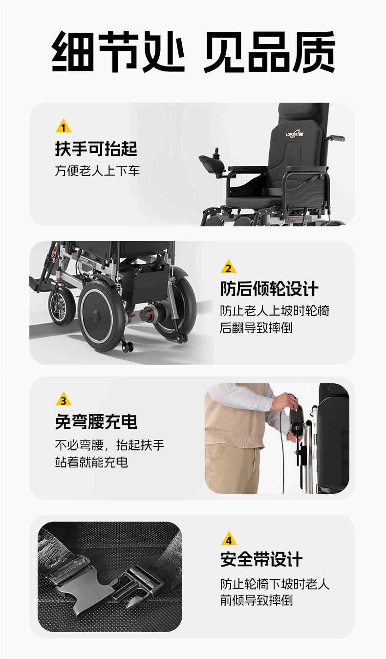 Electric Wheelchair, Intelligent, Fully Automatic, Reclining, Special for the Elderly, Disabled, Folding, Lightweight Four-Wheel Scooter