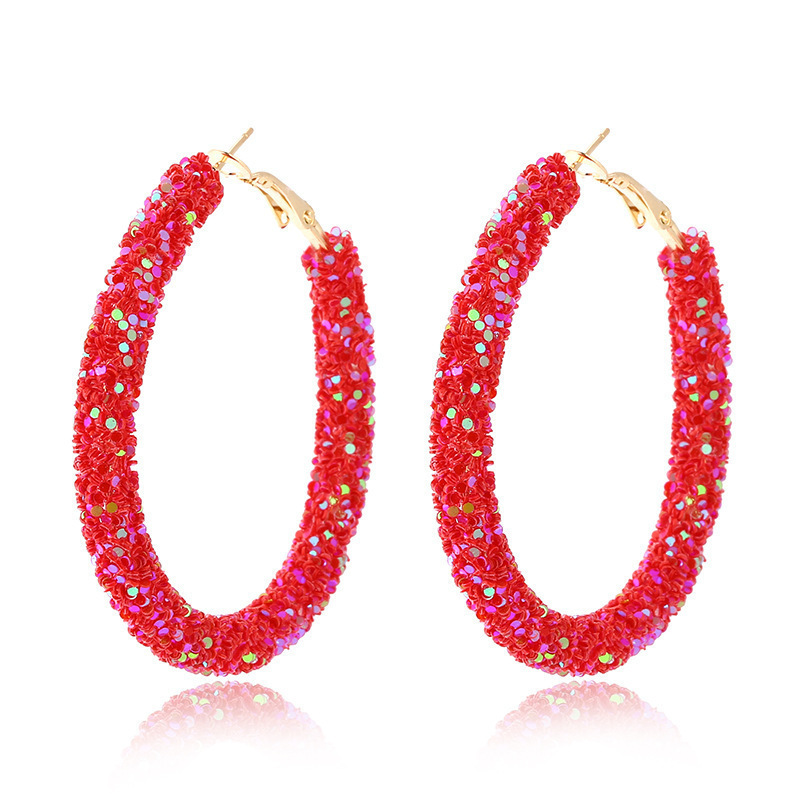 1 Pair Sweet Simple Style Colorful Sequins Plating Mixed Materials Hoop Earrings display picture 4