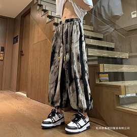 新中式国风束脚裤子男夏季薄款水墨扎染灯笼裤宽松大码哈伦萝卜裤