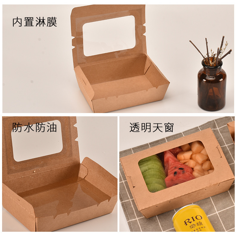 Ventana abierta a prueba de aceite película de rociado caja de comidas de cuero de vaca ensalada de sushi caja de embalaje desechable para llevar caja de embalaje image 4
