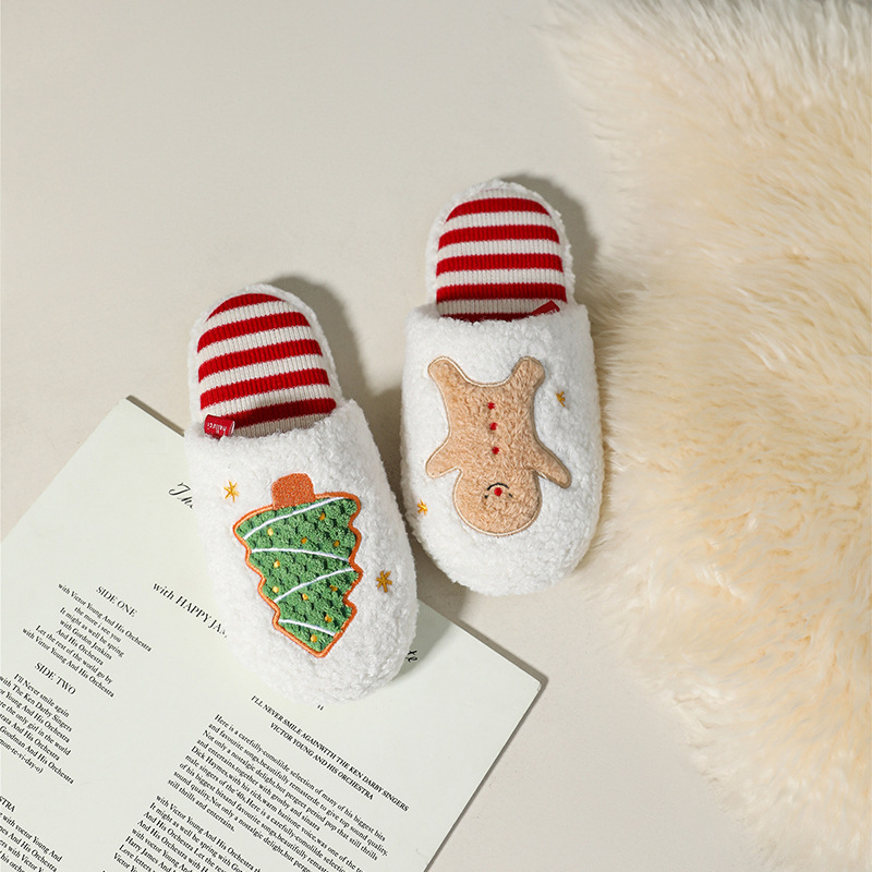 Halluci Christmas Series Gingerbread Man Indoor Cotton Slippers Non-Slip Rubber Sole Home Slippers Female Cartoon Home