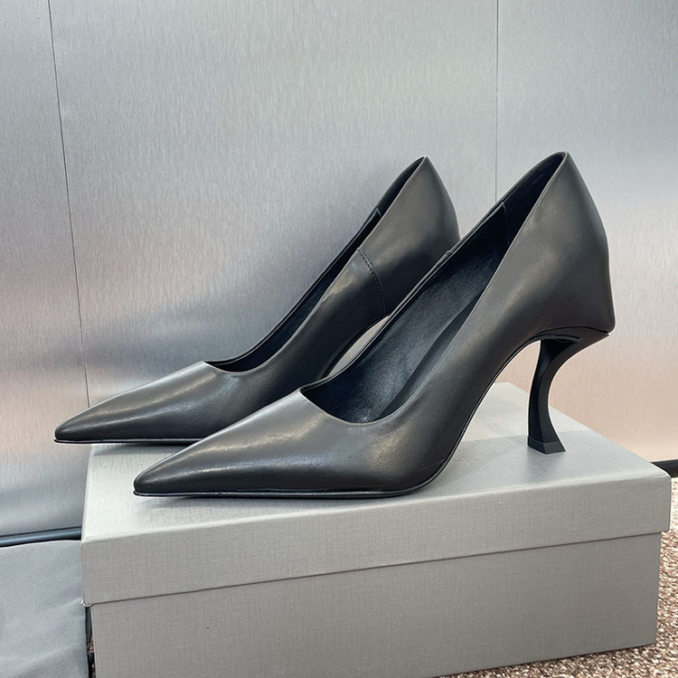 Paris Fashion Unique Special-Shaped High-Heeled French Shoes Simple Cat-Heeled Genuine Leather Pointed-Toe Shoes Retro Witch Ol Work Clothing
