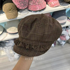 法式优雅格子花边八角帽女秋季新款可爱时尚减龄显脸小报童帽批发