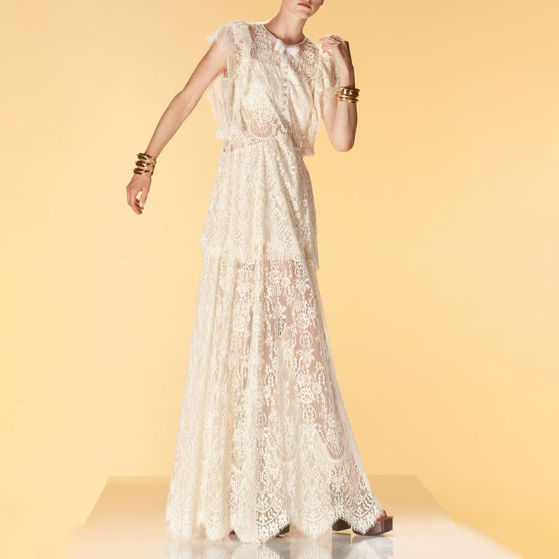Elegant summer lace long skirt
