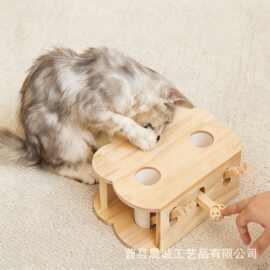 木质猫咪打地鼠玩具宠物解闷老鼠逗猫自嗨玩具亲子互动打地鼠玩具