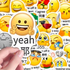 71张趣味emoji学英语贴纸小黄豆表情包贴画装饰笔记本手机壳防水