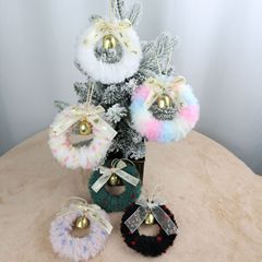 ins风毛绒圣诞氛围花环挂件丝带蝴蝶结铃铛圣诞装饰挂橱窗装饰