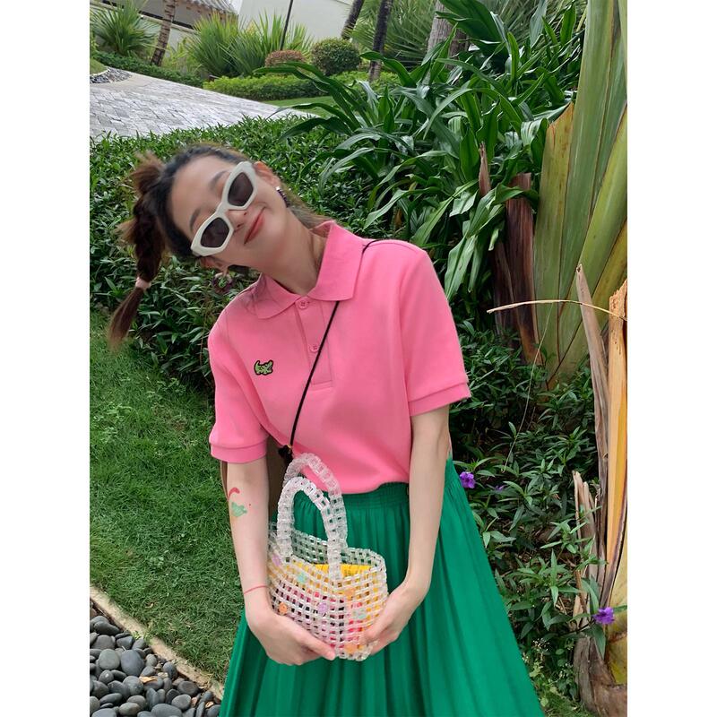 [in stock] MS Short-sleeved T-shirt Women's Spring and Summer New Polo Collar Base Shirt Short Top Women's Trendy ins