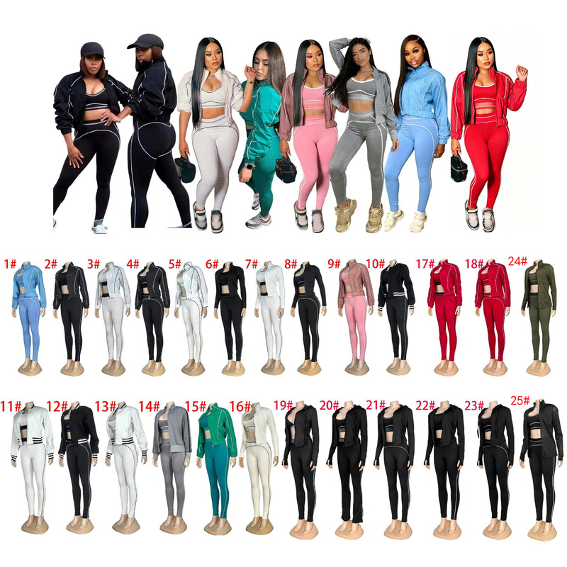 25-Color Three-Piece Set: Fashionable and Simple Casual Yoga Outfit + Elegant Embroidered Windbreaker Jacket *3-Piece Set
