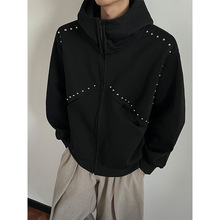 2025秋装新款男士铆钉设计感小众男士连帽卫衣男女韩版时尚上衣潮